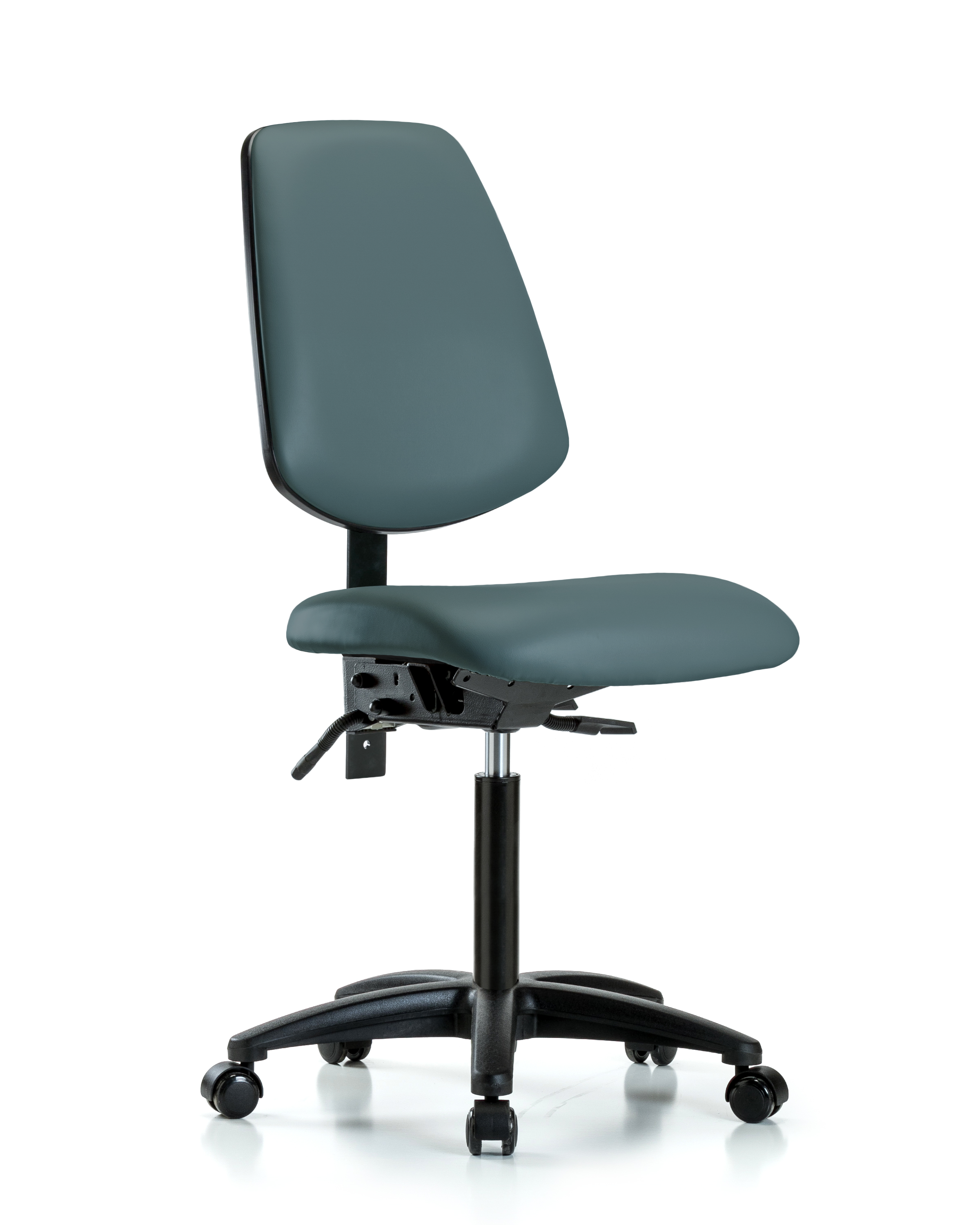 Rutledge Vinyl Chair - Medium Bench Height with Medium Back & Casters in Colonial Blue Trailblazer Vinyl