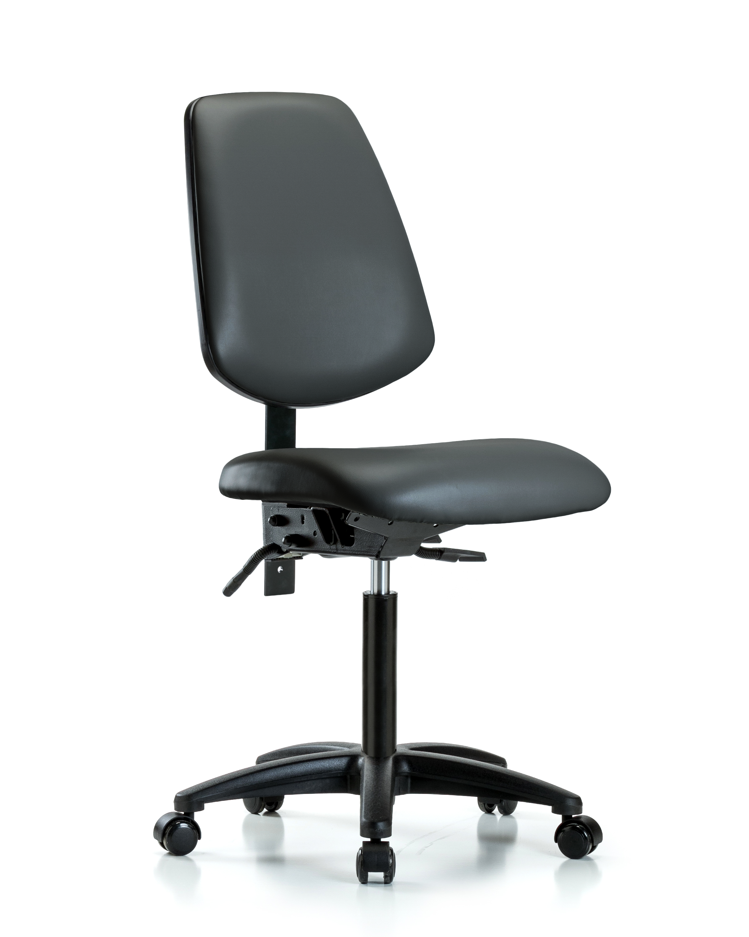 Rutledge Vinyl Chair - Medium Bench Height with Medium Back & Casters in Carbon Supernova Vinyl