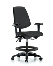 Rutledge Vinyl Chair - Medium Bench Height with Medium Back, Adjustable Arms, Black Foot Ring, & Casters in Black Trailblazer Vinyl