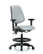 Rutledge Vinyl Chair - Medium Bench Height with Medium Back, Adjustable Arms, Black Foot Ring, & Casters in Dove Trailblazer Vinyl