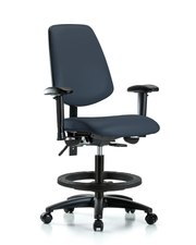 Rutledge Vinyl Chair - Medium Bench Height with Medium Back, Adjustable Arms, Black Foot Ring, & Casters in Imperial Blue Trailblazer Vinyl