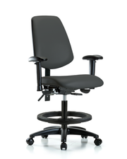 Rutledge Vinyl Chair - Medium Bench Height with Medium Back, Adjustable Arms, Black Foot Ring, & Casters in Charcoal Trailblazer Vinyl