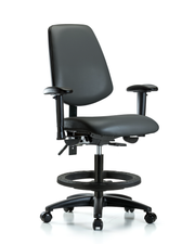 Rutledge Vinyl Chair - Medium Bench Height with Medium Back, Adjustable Arms, Black Foot Ring, & Casters in Carbon Supernova Vinyl