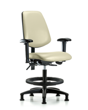 Rutledge Vinyl Chair - Medium Bench Height with Medium Back, Adjustable Arms, Black Foot Ring, & Stationary Glides in Adobe White Trailblazer Vinyl