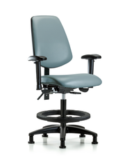 Rutledge Vinyl Chair - Medium Bench Height with Medium Back, Adjustable Arms, Black Foot Ring, & Stationary Glides in Storm Supernova Vinyl