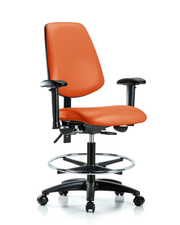 Rutledge Vinyl Chair - Medium Bench Height with Medium Back, Adjustable Arms, Chrome Foot Ring, & Casters in Orange Kist Trailblazer Vinyl