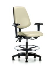Rutledge Vinyl Chair - Medium Bench Height with Medium Back, Adjustable Arms, Chrome Foot Ring, & Stationary Glides in Adobe White Trailblazer Vinyl