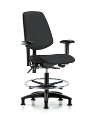 Rutledge Vinyl Chair - Medium Bench Height with Medium Back, Adjustable Arms, Chrome Foot Ring, & Stationary Glides in Black Trailblazer Vinyl