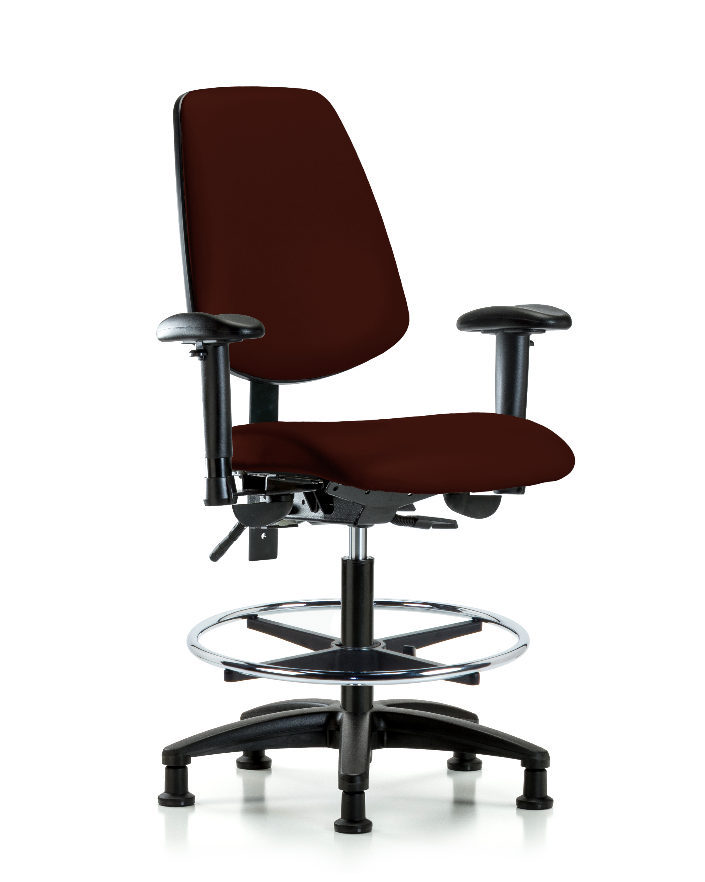 Rutledge Vinyl Chair - Medium Bench Height with Medium Back, Adjustable Arms, Chrome Foot Ring, & Stationary Glides in Burgundy Trailblazer Vinyl