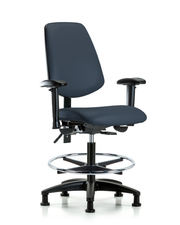Rutledge Vinyl Chair - Medium Bench Height with Medium Back, Adjustable Arms, Chrome Foot Ring, & Stationary Glides in Imperial Blue Trailblazer Vinyl