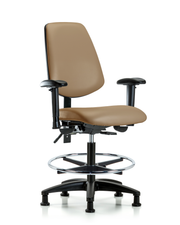 Rutledge Vinyl Chair - Medium Bench Height with Medium Back, Adjustable Arms, Chrome Foot Ring, & Stationary Glides in Taupe Trailblazer Vinyl