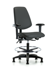 Rutledge Vinyl Chair - Medium Bench Height with Medium Back, Adjustable Arms, Chrome Foot Ring, & Stationary Glides in Charcoal Trailblazer Vinyl