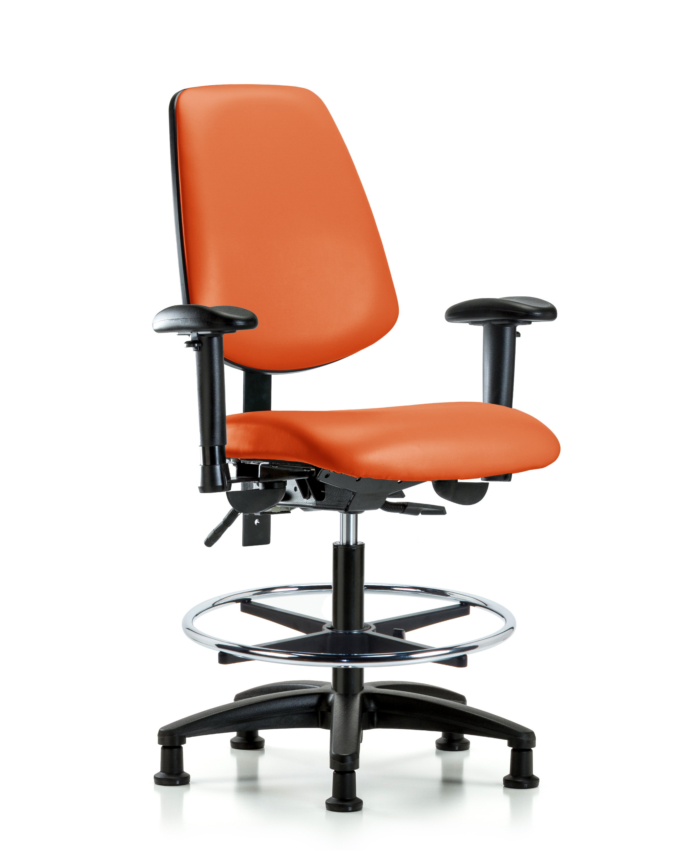 Rutledge Vinyl Chair - Medium Bench Height with Medium Back, Adjustable Arms, Chrome Foot Ring, & Stationary Glides in Orange Kist Trailblazer Vinyl