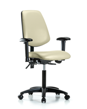 Rutledge Vinyl Chair - Medium Bench Height with Medium Back, Adjustable Arms, & Casters in Adobe White Trailblazer Vinyl