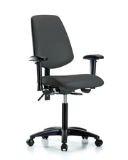 Rutledge Vinyl Chair - Medium Bench Height with Medium Back, Adjustable Arms, & Casters in Charcoal Trailblazer Vinyl