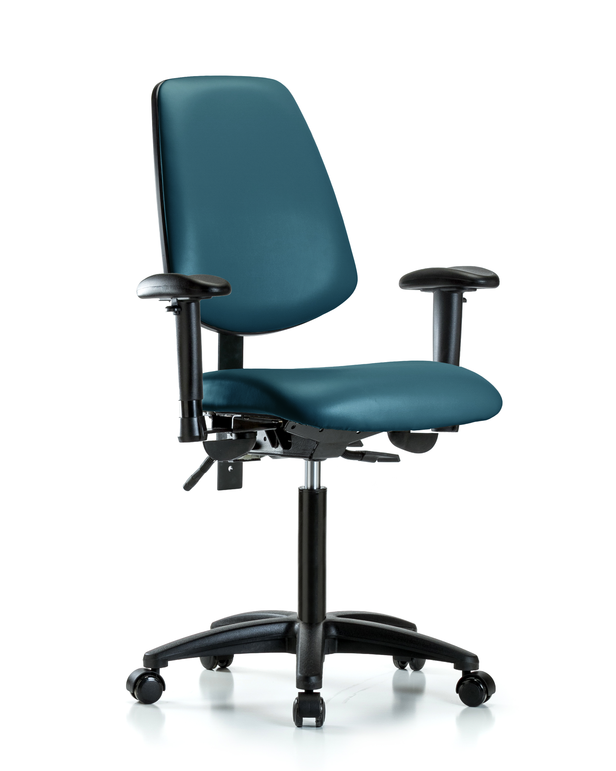 Rutledge Vinyl Chair - Medium Bench Height with Medium Back, Adjustable Arms, & Casters in Marine Blue Supernova Vinyl