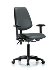 Rutledge Vinyl Chair - Medium Bench Height with Medium Back, Adjustable Arms, & Casters in Carbon Supernova Vinyl