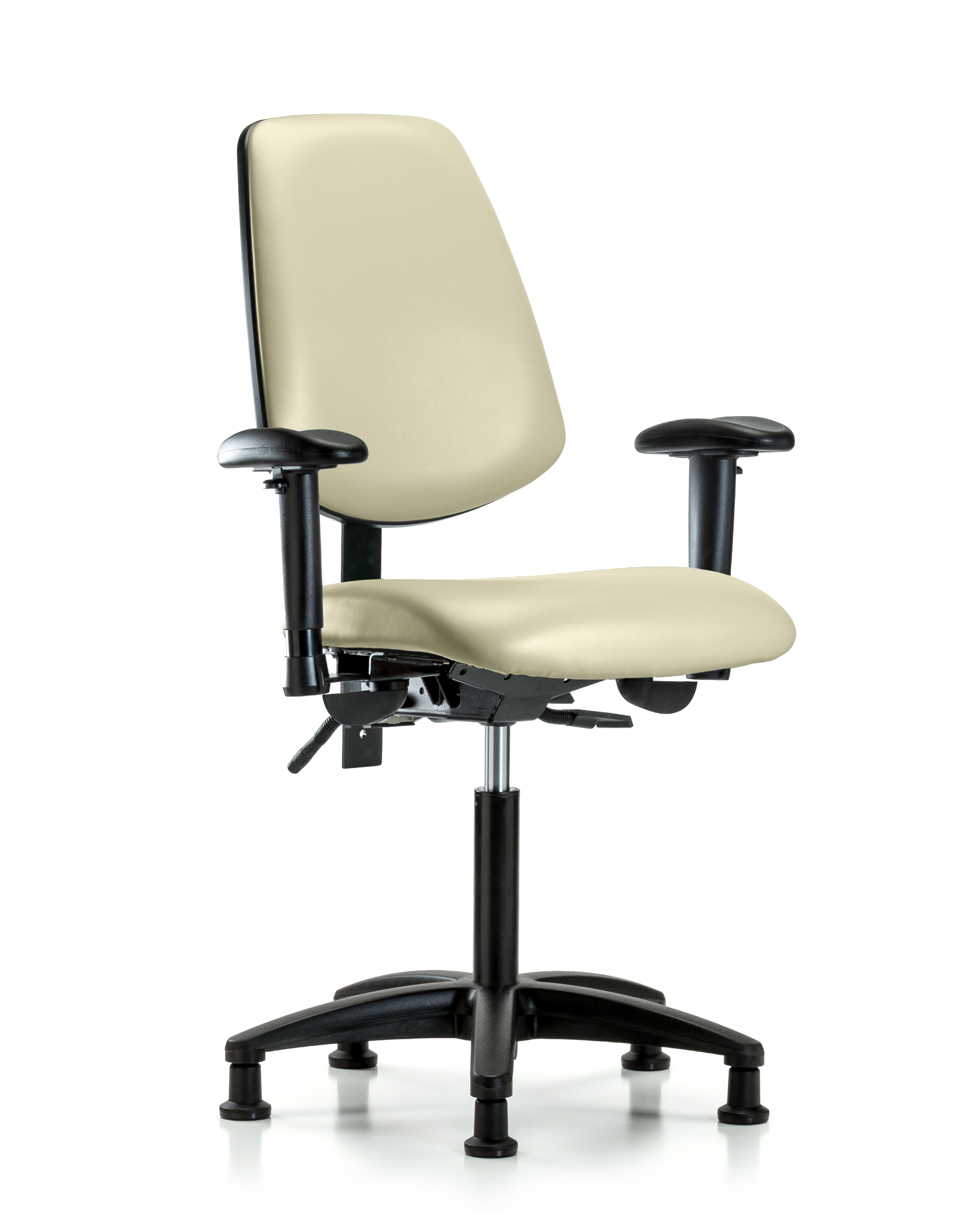 Rutledge Vinyl Chair - Medium Bench Height with Medium Back, Adjustable Arms, & Stationary Glides in Adobe White Trailblazer Vinyl