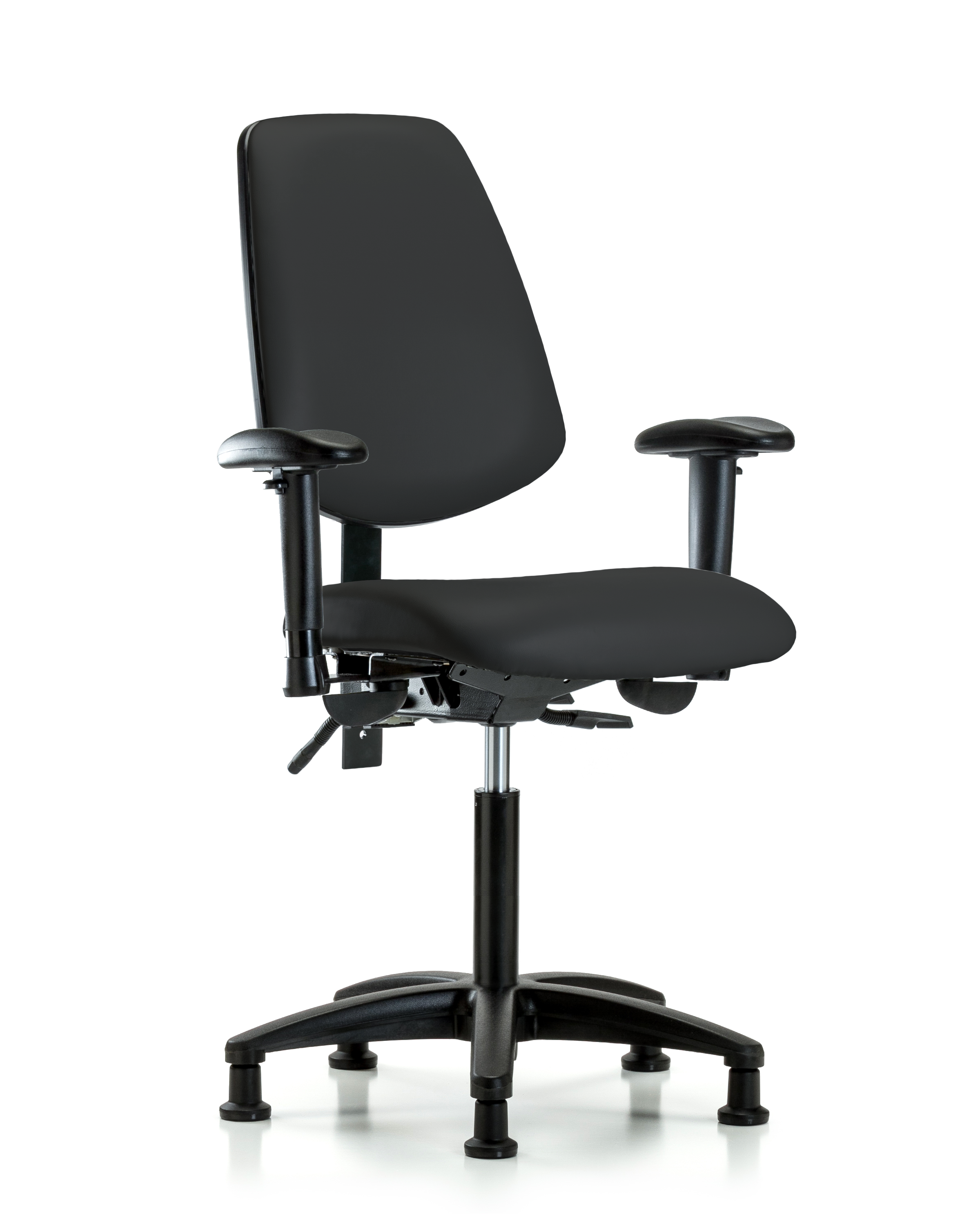 Rutledge Vinyl Chair - Medium Bench Height with Medium Back, Adjustable Arms, & Stationary Glides in Black Trailblazer Vinyl