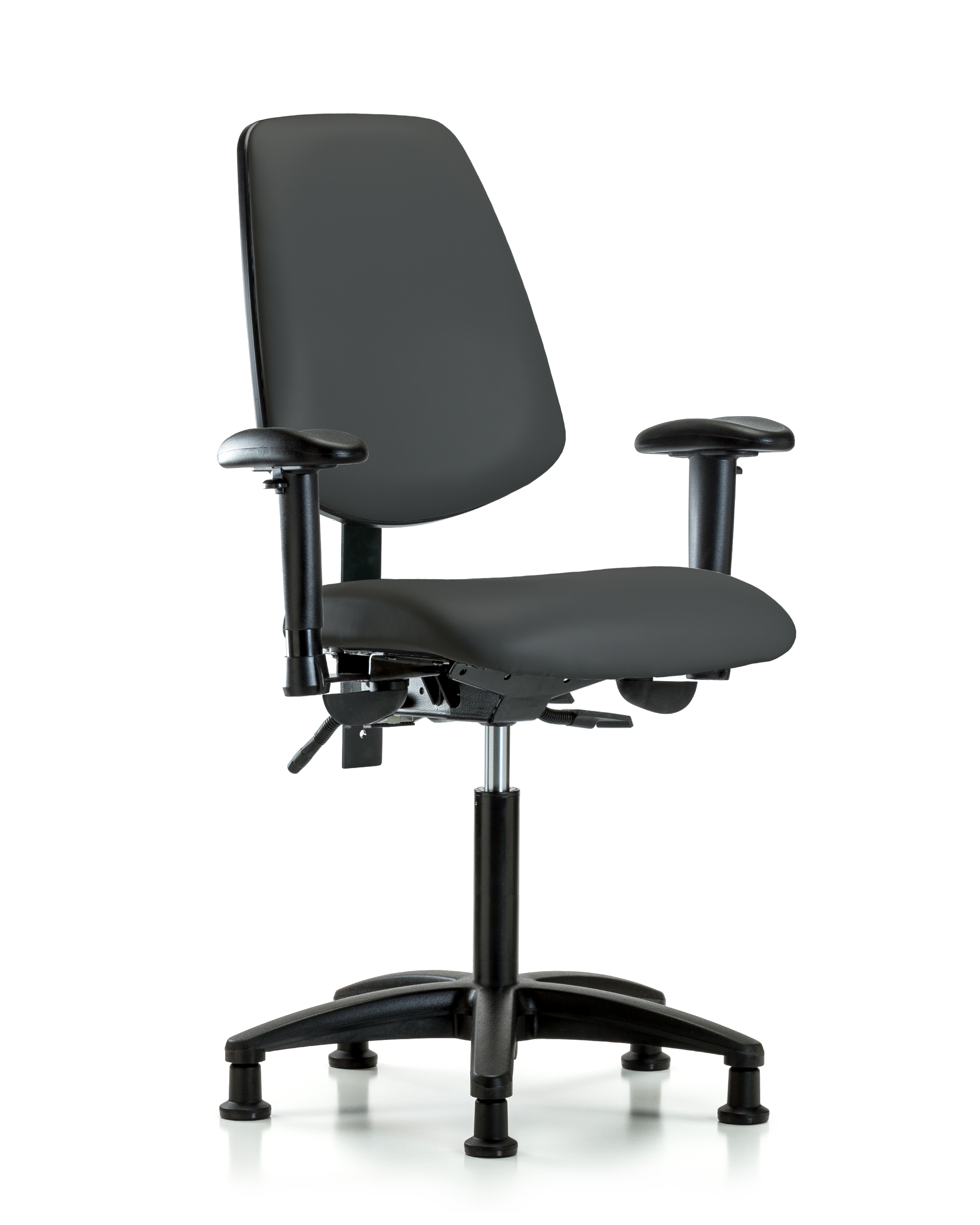 Rutledge Vinyl Chair - Medium Bench Height with Medium Back, Adjustable Arms, & Stationary Glides in Charcoal Trailblazer Vinyl