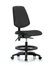 Rutledge Vinyl Chair - Medium Bench Height with Medium Back, Seat Tilt, Black Foot Ring, & Casters in Black Trailblazer Vinyl