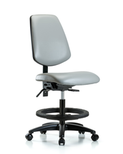 Rutledge Vinyl Chair - Medium Bench Height with Medium Back, Seat Tilt, Black Foot Ring, & Casters in Dove Trailblazer Vinyl