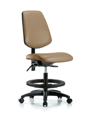 Rutledge Vinyl Chair - Medium Bench Height with Medium Back, Seat Tilt, Black Foot Ring, & Casters in Taupe Trailblazer Vinyl