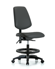 Rutledge Vinyl Chair - Medium Bench Height with Medium Back, Seat Tilt, Black Foot Ring, & Casters in Charcoal Trailblazer Vinyl