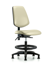 Rutledge Vinyl Chair - Medium Bench Height with Medium Back, Seat Tilt, Black Foot Ring, & Stationary Glides in Adobe White Trailblazer Vinyl