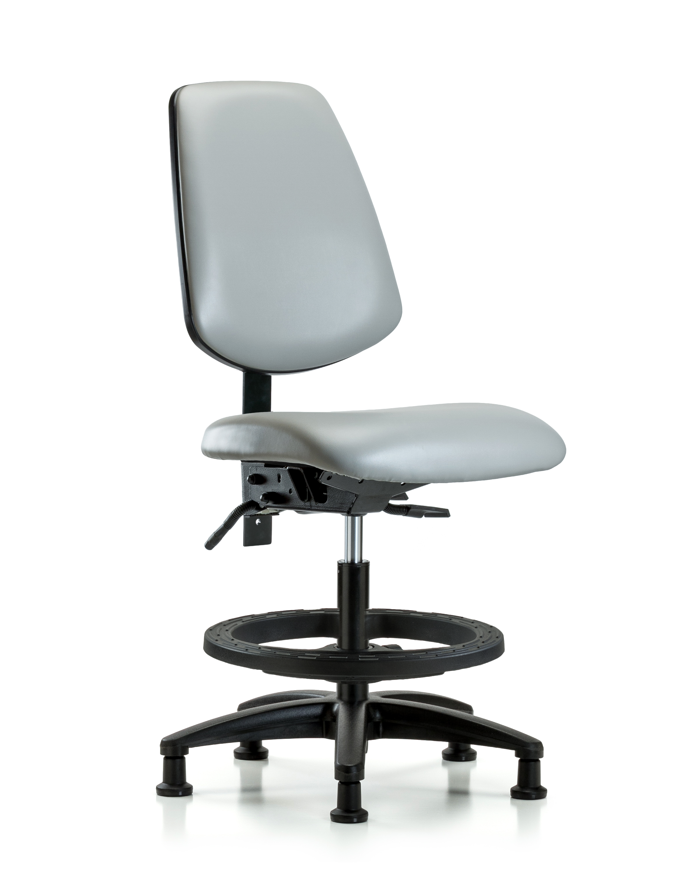 Rutledge Vinyl Chair - Medium Bench Height with Medium Back, Seat Tilt, Black Foot Ring, & Stationary Glides in Dove Trailblazer Vinyl