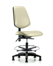 Rutledge Vinyl Chair - Medium Bench Height with Medium Back, Seat Tilt, Chrome Foot Ring, & Stationary Glides in Adobe White Trailblazer Vinyl