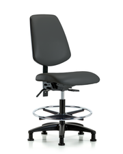 Rutledge Vinyl Chair - Medium Bench Height with Medium Back, Seat Tilt, Chrome Foot Ring, & Stationary Glides in Charcoal Trailblazer Vinyl