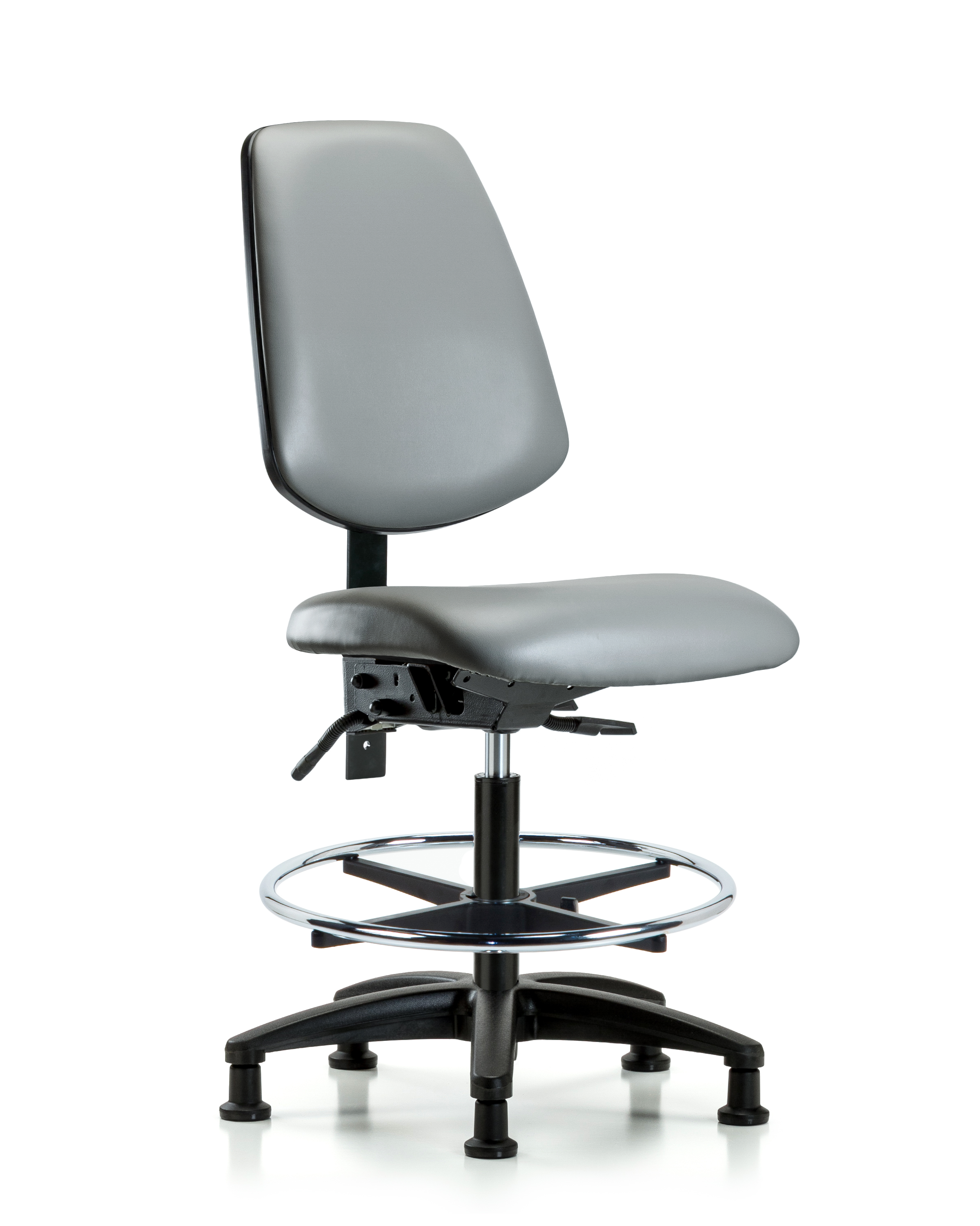 Rutledge Vinyl Chair - Medium Bench Height with Medium Back, Seat Tilt, Chrome Foot Ring, & Stationary Glides in Sterling Supernova Vinyl