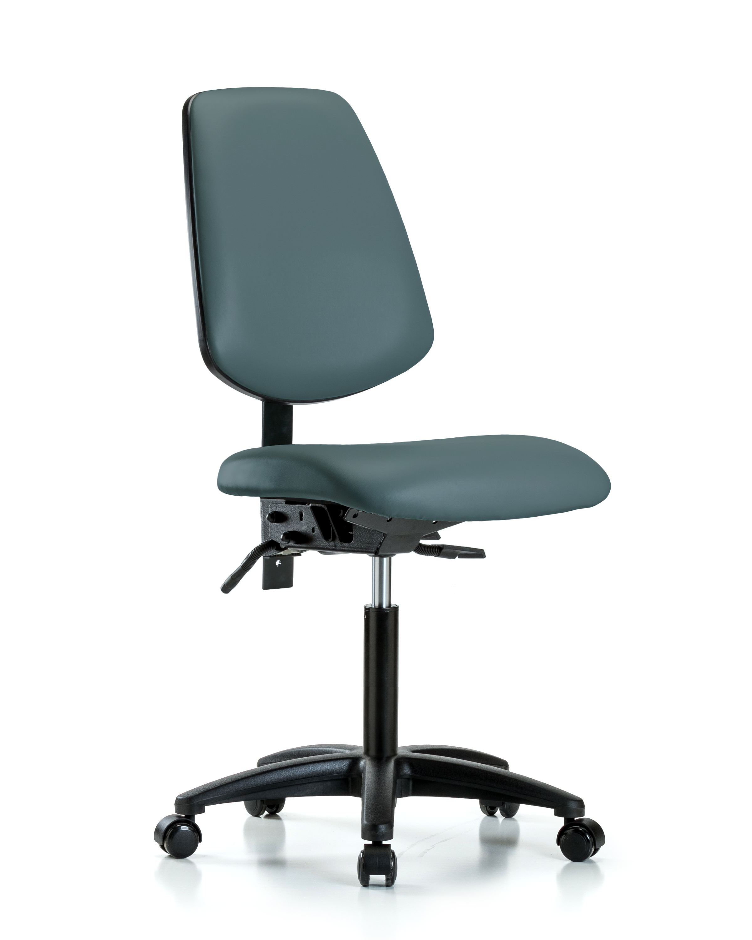 Rutledge Vinyl Chair - Medium Bench Height with Medium Back, Seat Tilt, & Casters in Colonial Blue Trailblazer Vinyl