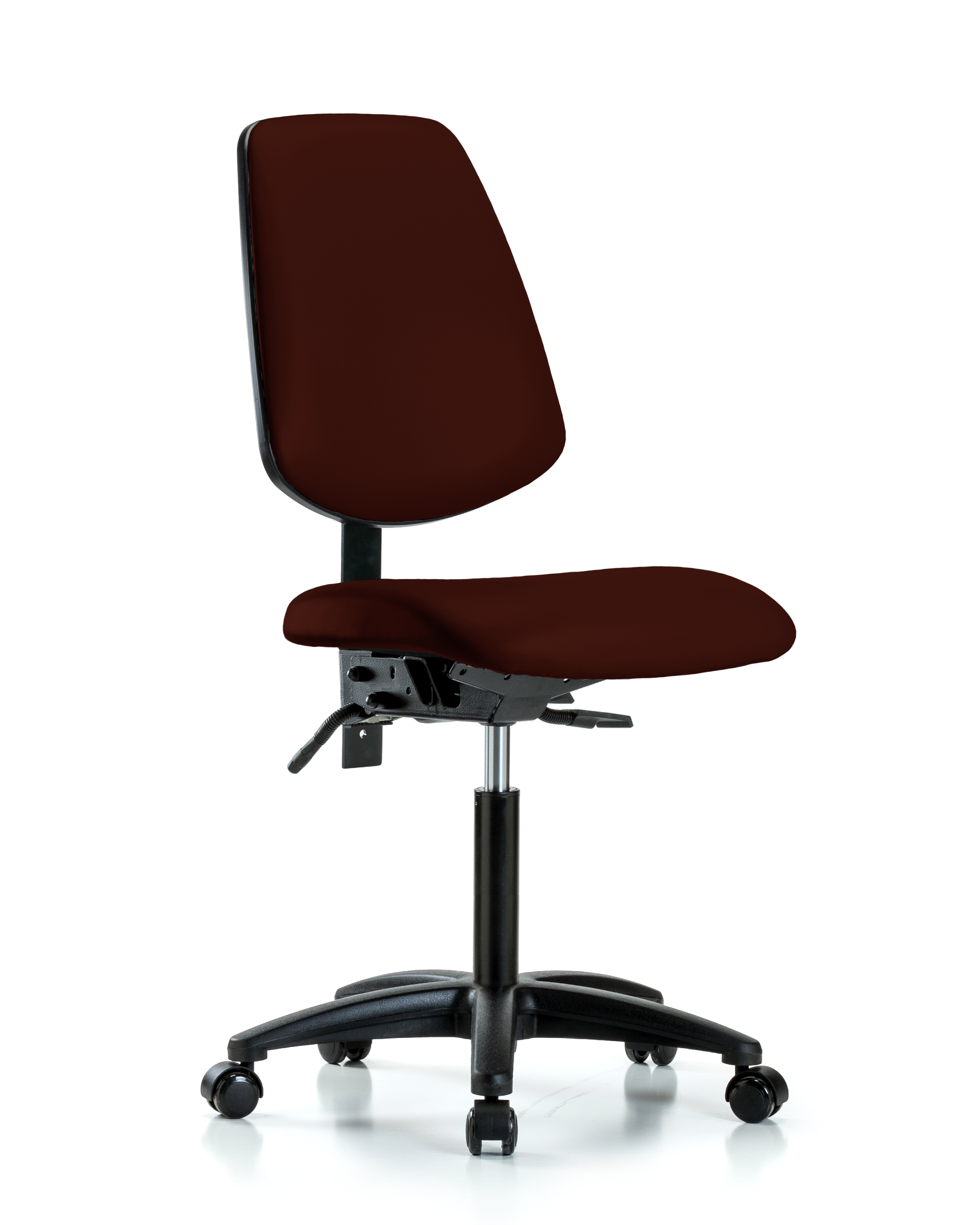 Rutledge Vinyl Chair - Medium Bench Height with Medium Back, Seat Tilt, & Casters in Burgundy Trailblazer Vinyl