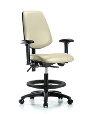 Rutledge Vinyl Chair - Medium Bench Height with Medium Back, Seat Tilt, Adjustable Arms, Black Foot Ring, & Casters in Adobe White Trailblazer Vinyl