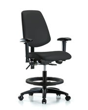 Rutledge Vinyl Chair - Medium Bench Height with Medium Back, Seat Tilt, Adjustable Arms, Black Foot Ring, & Casters in Black Trailblazer Vinyl