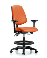 Rutledge Vinyl Chair - Medium Bench Height with Medium Back, Seat Tilt, Adjustable Arms, Black Foot Ring, & Casters in Orange Kist Trailblazer Vinyl