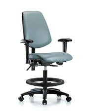 Rutledge Vinyl Chair - Medium Bench Height with Medium Back, Seat Tilt, Adjustable Arms, Black Foot Ring, & Casters in Storm Supernova Vinyl