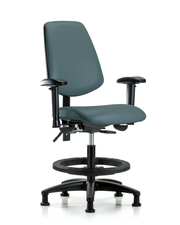 Rutledge Vinyl Chair - Medium Bench Height with Medium Back, Seat Tilt, Adjustable Arms, Black Foot Ring, & Stationary Glides in Colonial Blue Trailblazer Vinyl