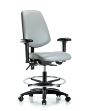 Rutledge Vinyl Chair - Medium Bench Height with Medium Back, Seat Tilt, Adjustable Arms, Chrome Foot Ring, & Casters in Dove Trailblazer Vinyl