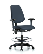 Rutledge Vinyl Chair - Medium Bench Height with Medium Back, Seat Tilt, Adjustable Arms, Chrome Foot Ring, & Casters in Imperial Blue Trailblazer Vinyl