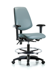 Rutledge Vinyl Chair - Medium Bench Height with Medium Back, Seat Tilt, Adjustable Arms, Chrome Foot Ring, & Casters in Storm Supernova Vinyl