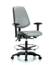 Rutledge Vinyl Chair - Medium Bench Height with Medium Back, Seat Tilt, Adjustable Arms, Chrome Foot Ring, & Casters in Sterling Supernova Vinyl
