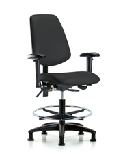 Rutledge Vinyl Chair - Medium Bench Height with Medium Back, Seat Tilt, Adjustable Arms, Chrome Foot Ring, & Stationary Glides in Black Trailblazer Vinyl
