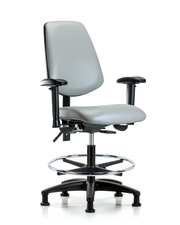 Rutledge Vinyl Chair - Medium Bench Height with Medium Back, Seat Tilt, Adjustable Arms, Chrome Foot Ring, & Stationary Glides in Dove Trailblazer Vinyl