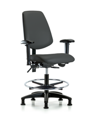 Rutledge Vinyl Chair - Medium Bench Height with Medium Back, Seat Tilt, Adjustable Arms, Chrome Foot Ring, & Stationary Glides in Charcoal Trailblazer Vinyl