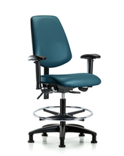 Rutledge Vinyl Chair - Medium Bench Height with Medium Back, Seat Tilt, Adjustable Arms, Chrome Foot Ring, & Stationary Glides in Marine Blue Supernova Vinyl
