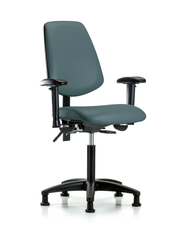 Rutledge Vinyl Chair - Medium Bench Height with Medium Back, Seat Tilt, Adjustable Arms, & Stationary Glides in Colonial Blue Trailblazer Vinyl