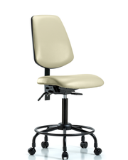 Rutledge Vinyl Chair - Medium Bench Height with Round Tube Base, Medium Back, & Casters in Adobe White Trailblazer Vinyl